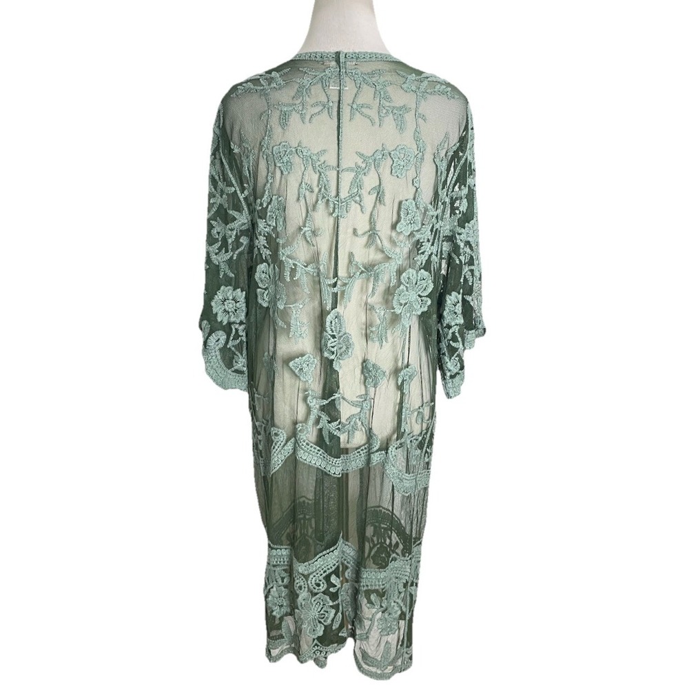 Mi Ami Green Lace Duster Top Embroidered Boho Forest Fairy Victorian Small - Picture 4 of 4